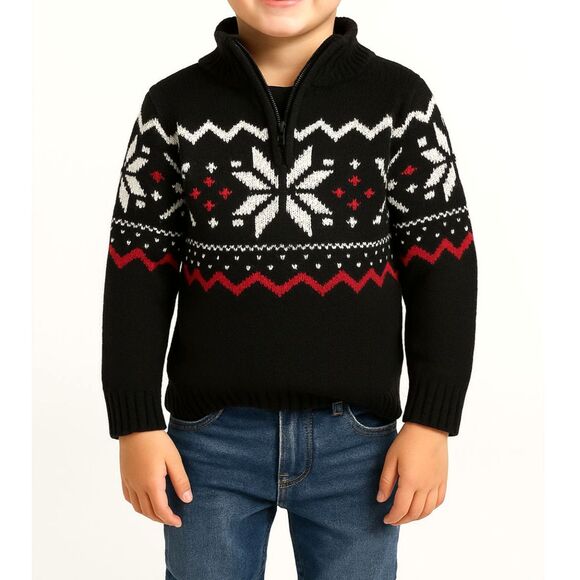 Gymboree Boys S 5/6 Black Holiday Snowflake Zipper Collar Knit Pullover SweaterD - Picture 1 of 6